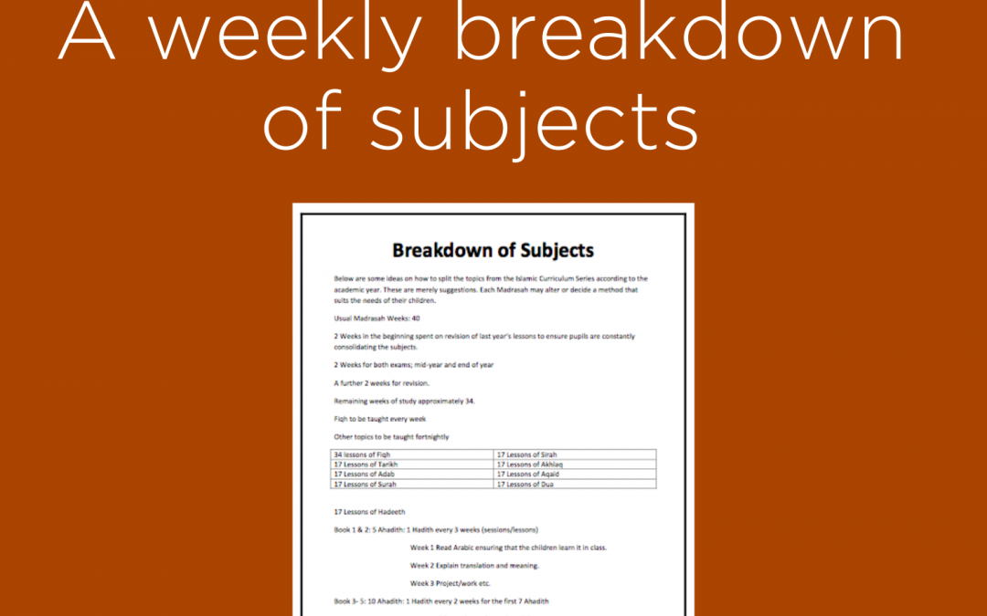 A weekly breakdown of subjects