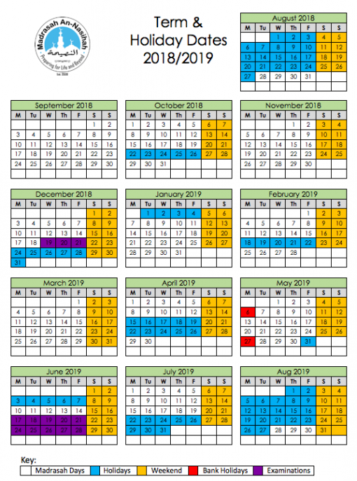 Madrasah Yearly Calendar | An Nasihah Publications