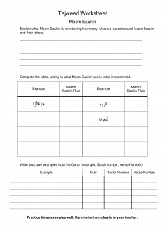 Tajweed Worksheet – Meem Saakin | An Nasihah Publications