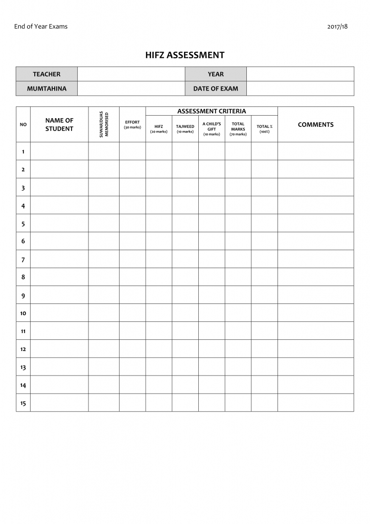 Hifz Assessment Tracker | An Nasihah Publications