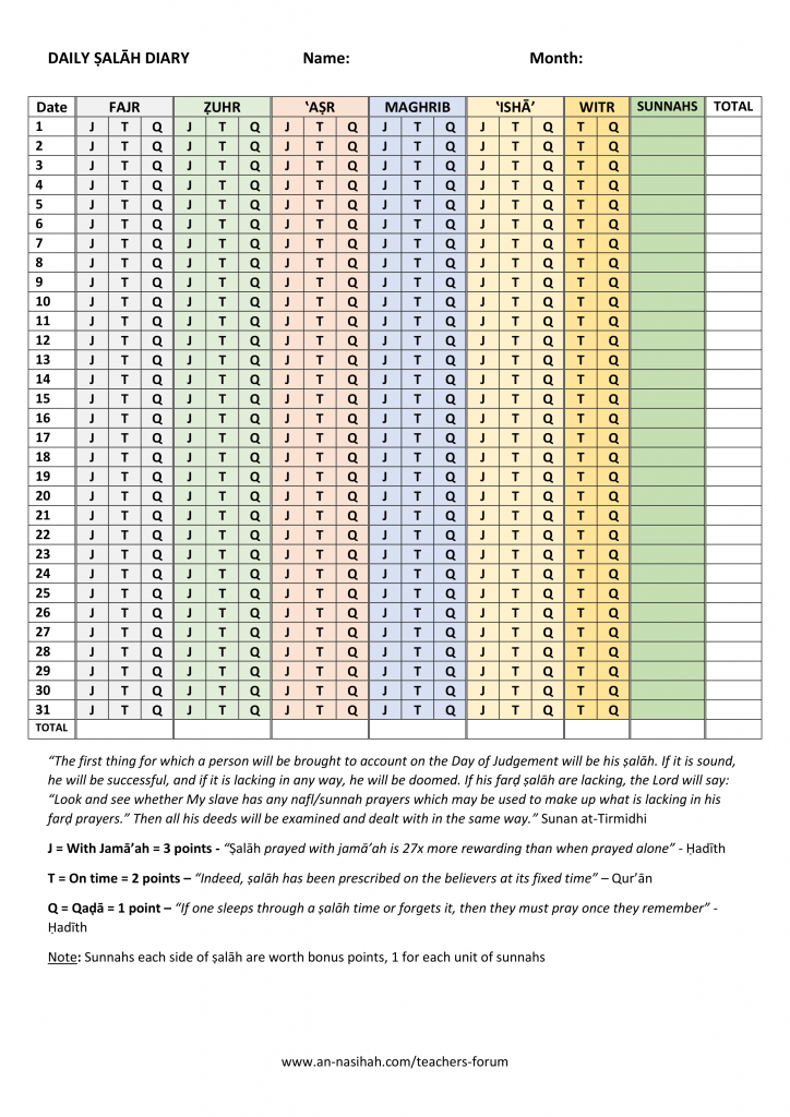 Daily Salah Diary | An Nasihah Publications