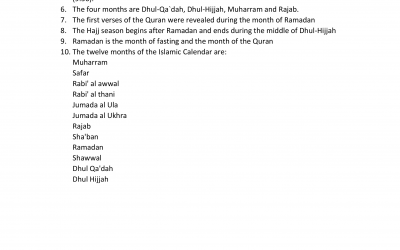 The Islamic Months Fact sheet