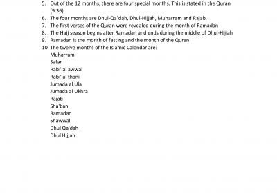 The Islamic Months Fact sheet