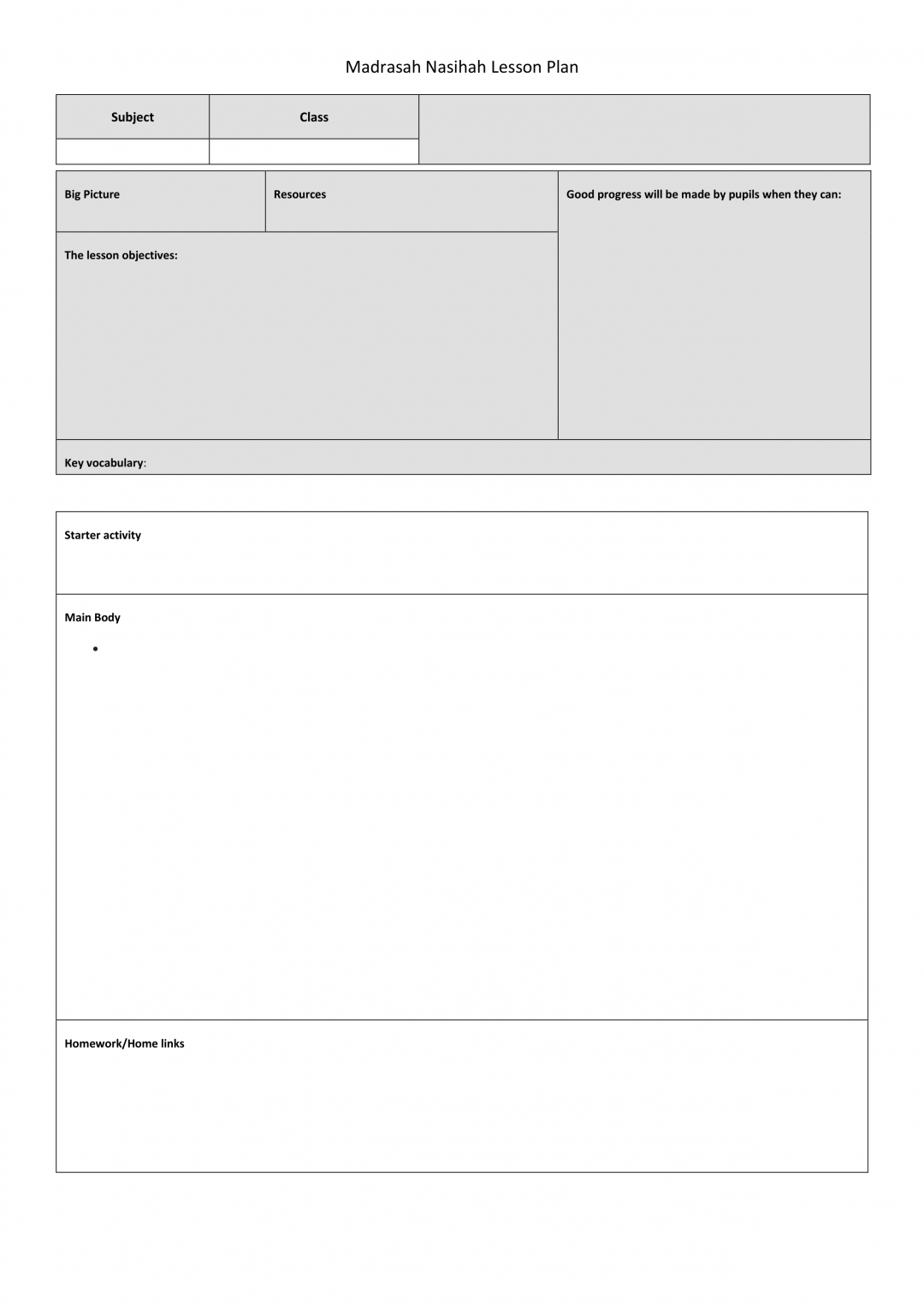 Lesson Plan Template | An Nasihah Publications