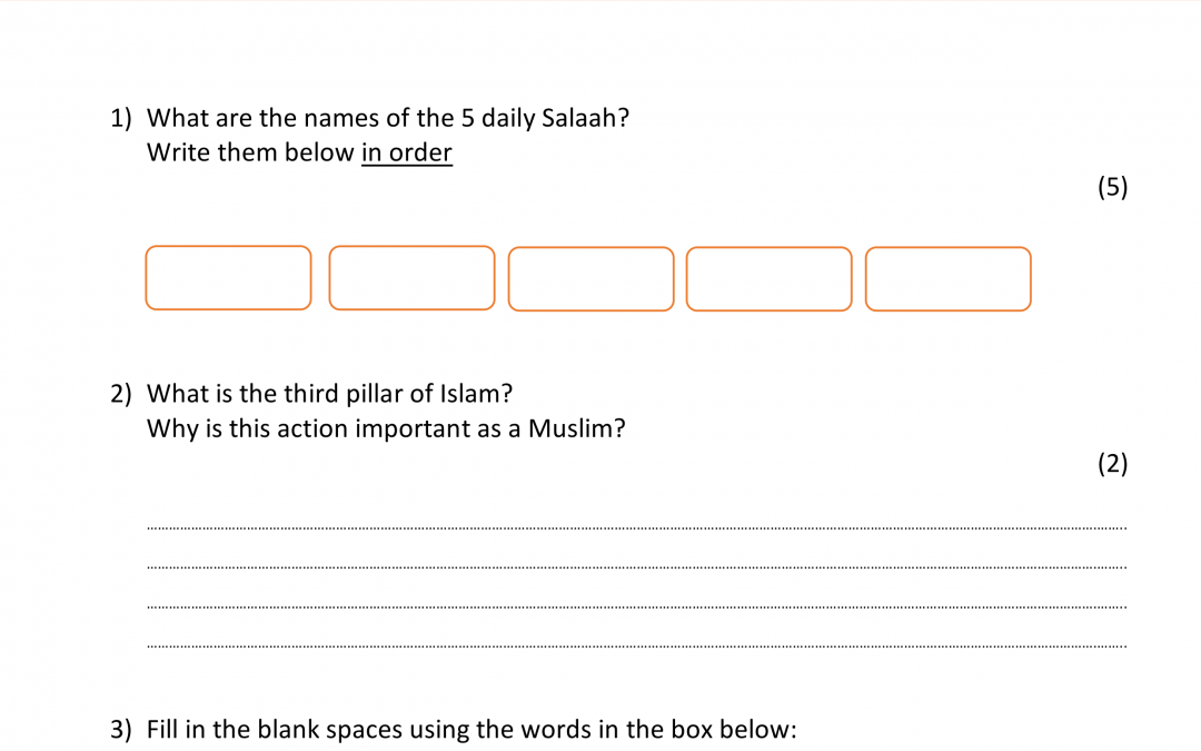 Islamic Curriculum Coursebook 1- Test