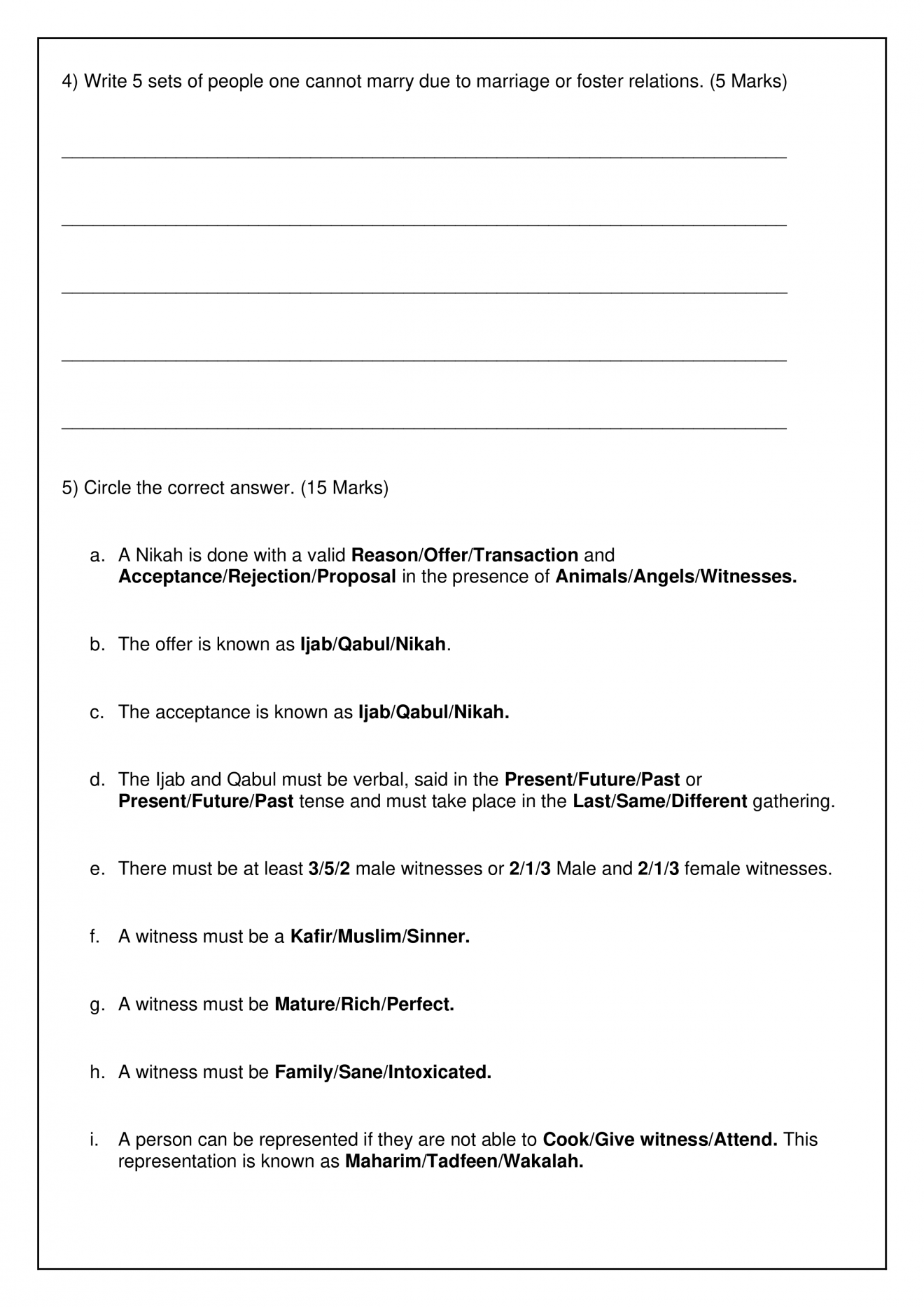 Year 9 Exam Term 1 C8 An Nasihah Publications