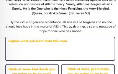 Worksheet based on Hadith about sins