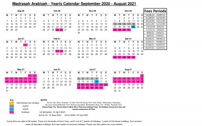 Academic Year Calendar Template 2020/2021