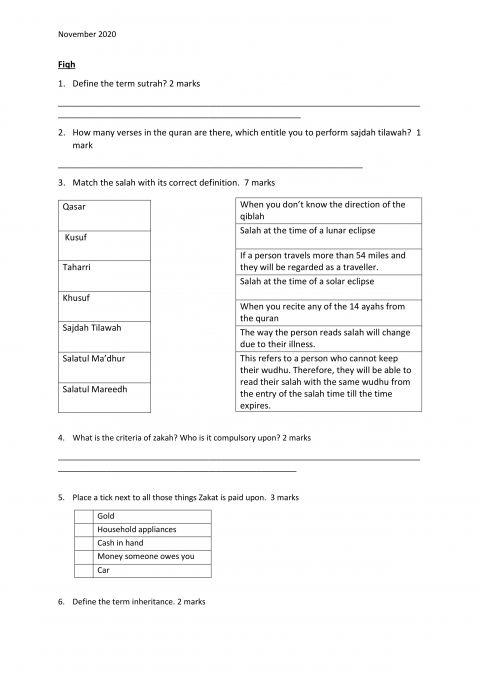 C7 Fiqh Assessment paper | An Nasihah Publications